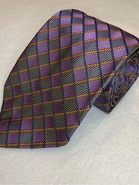 Talbots Purple and Black Check Pattern Men’s Silk Tie
